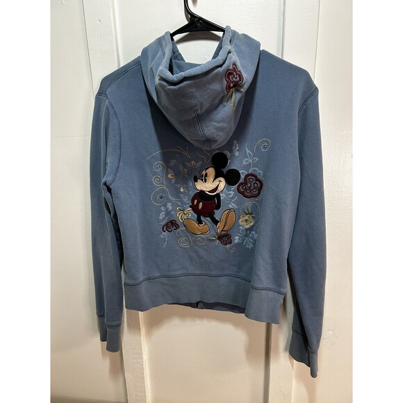 Disney Parks Full Zip Sweatshirt Hoodie Light Blue Mickey Mouse Womens Medium - Picture 4 of 8